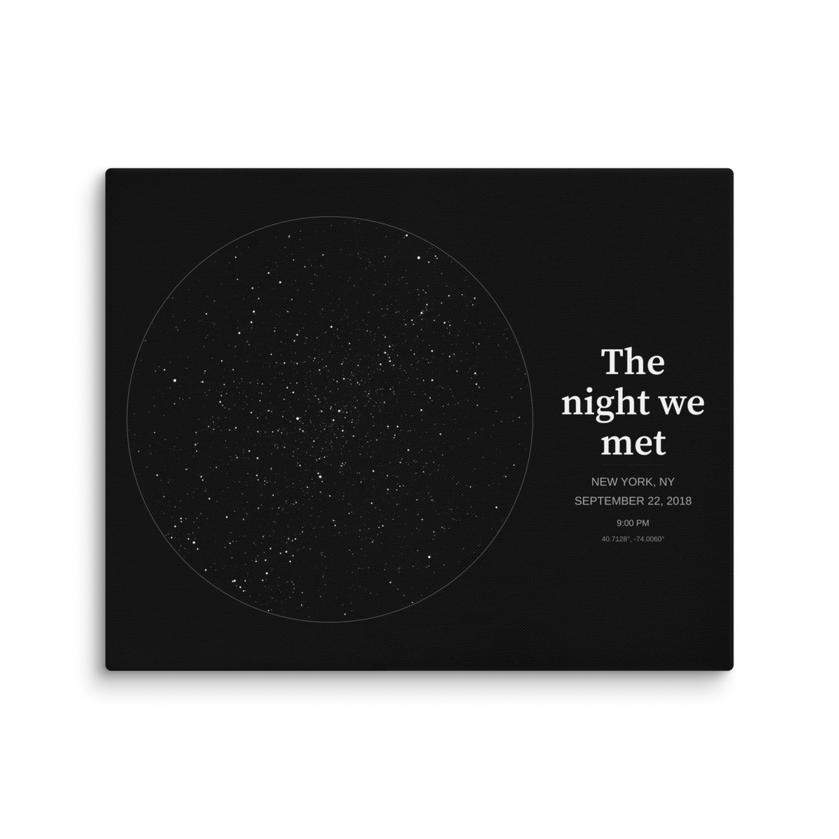 Modern minimal style star map canvas, front view